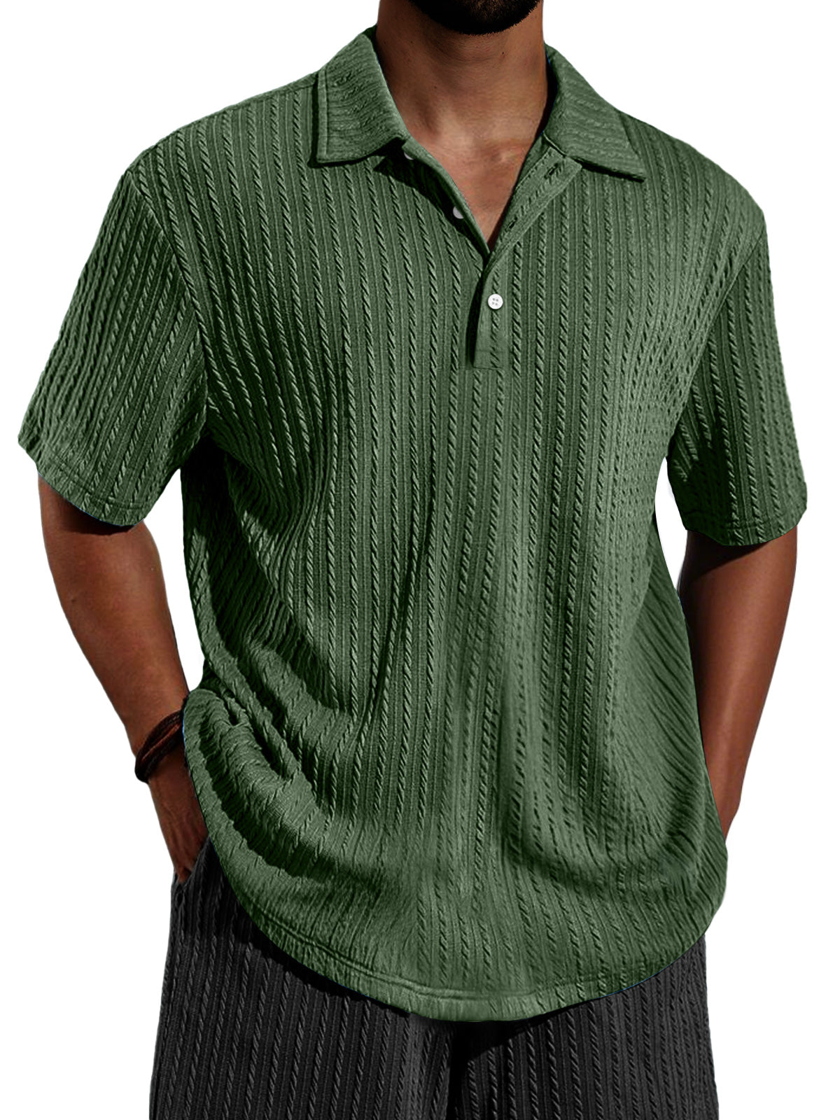 Men's Daily Jacquard Texture Casual Lapel Button Short-sleeved Polo Shirt