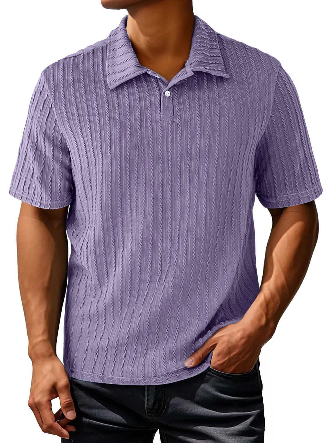 Men's Daily Lapel Jacquard Texture Casual And Comfortable Short-sleeved Polo Shirt