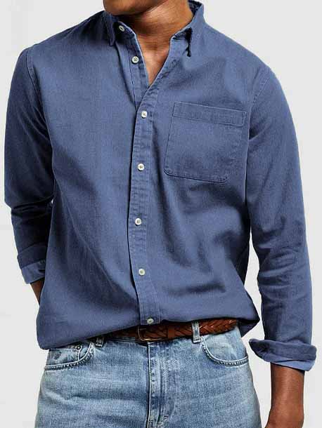 Men's Vintage Washed Cotton Long Sleeve Pocket Shirt