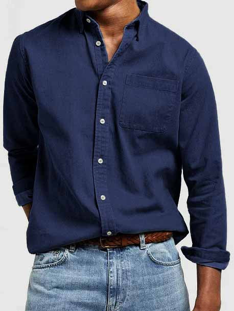 Men's Vintage Washed Cotton Long Sleeve Pocket Shirt