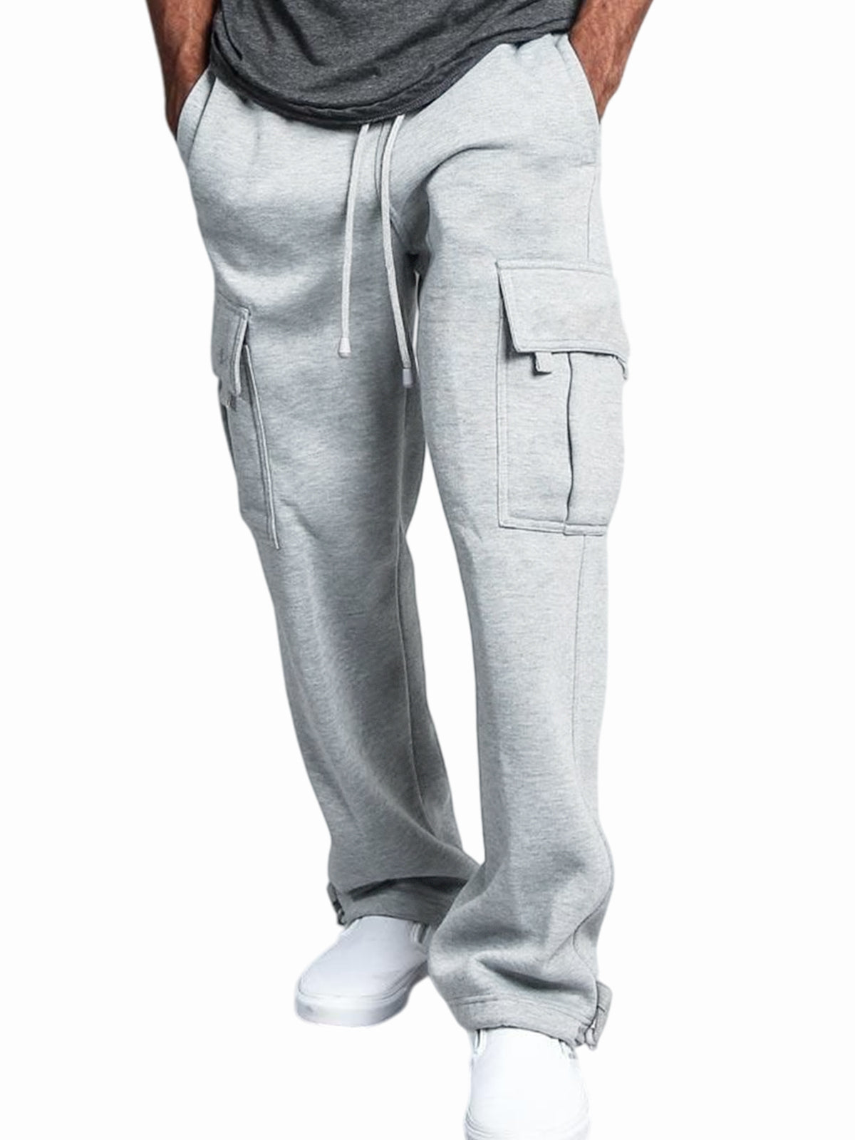 Men's Practical Multi-Pocket Retro Workwear Casual Sweatpants Elastic Waist Straight Trousers