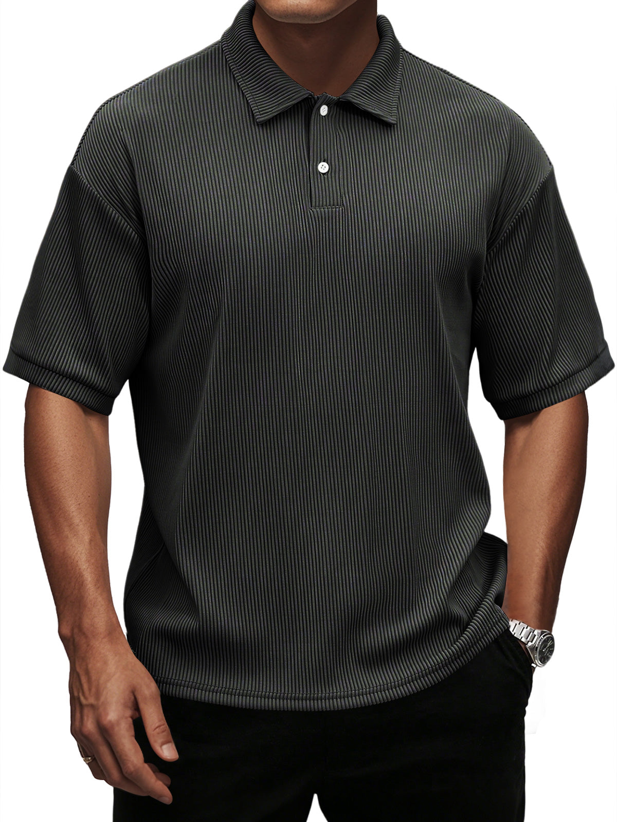 Men's Fashion Casual Pit Lapel Button Solid Color Short Sleeve POLO Shirt