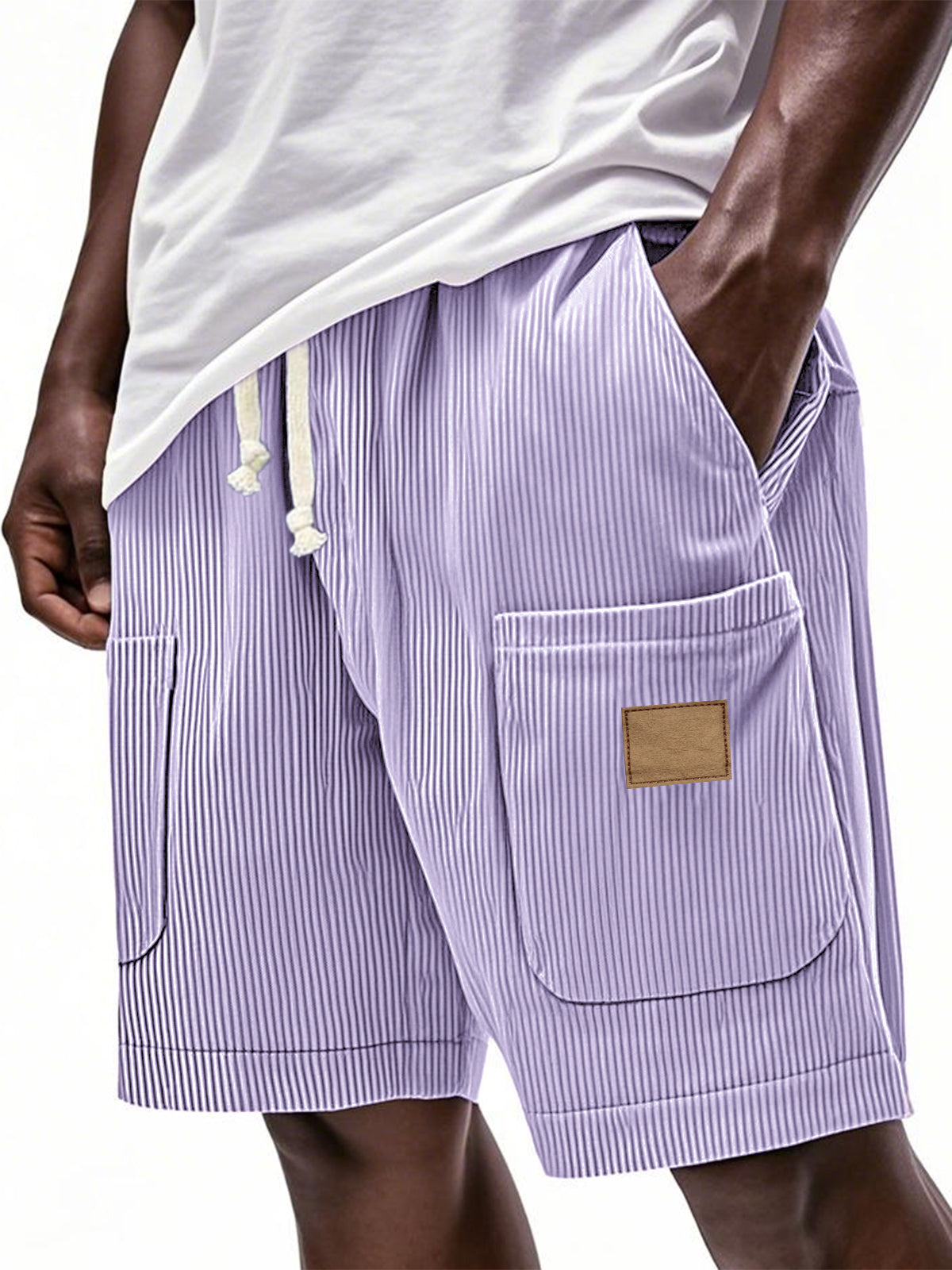 Men's Fashion Multi-Pocket Embroidered Corduroy Lace-Up Loose Holiday Casual Shorts