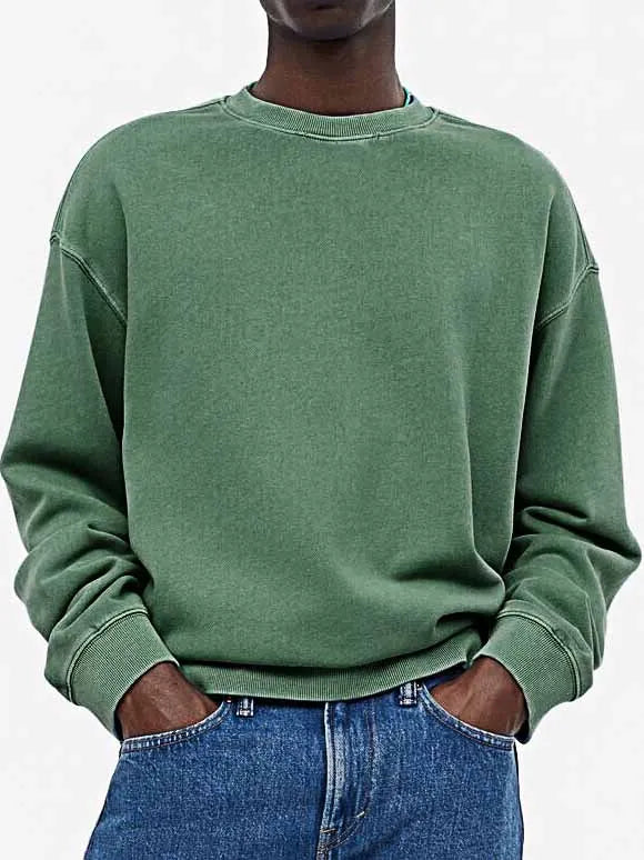 Men's Fashionable Casual Distressed Washed Long-sleeved Crew Neck Sweatshirt