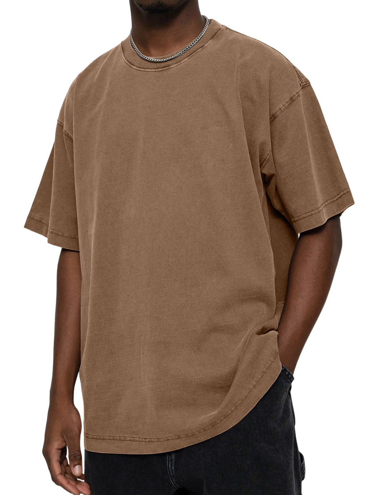 Men's 100% Cotton Vintage Washed Water Distressed Casual Round Neck T-shirt