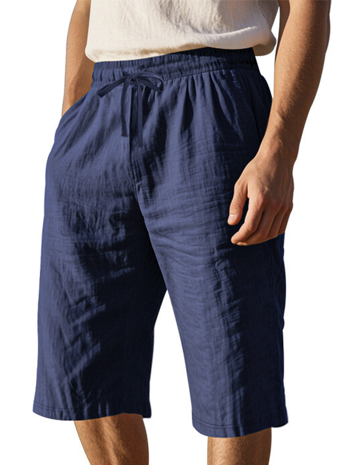 Men's Simple Solid Color Comfortable Breathable Loose Cropped Pants