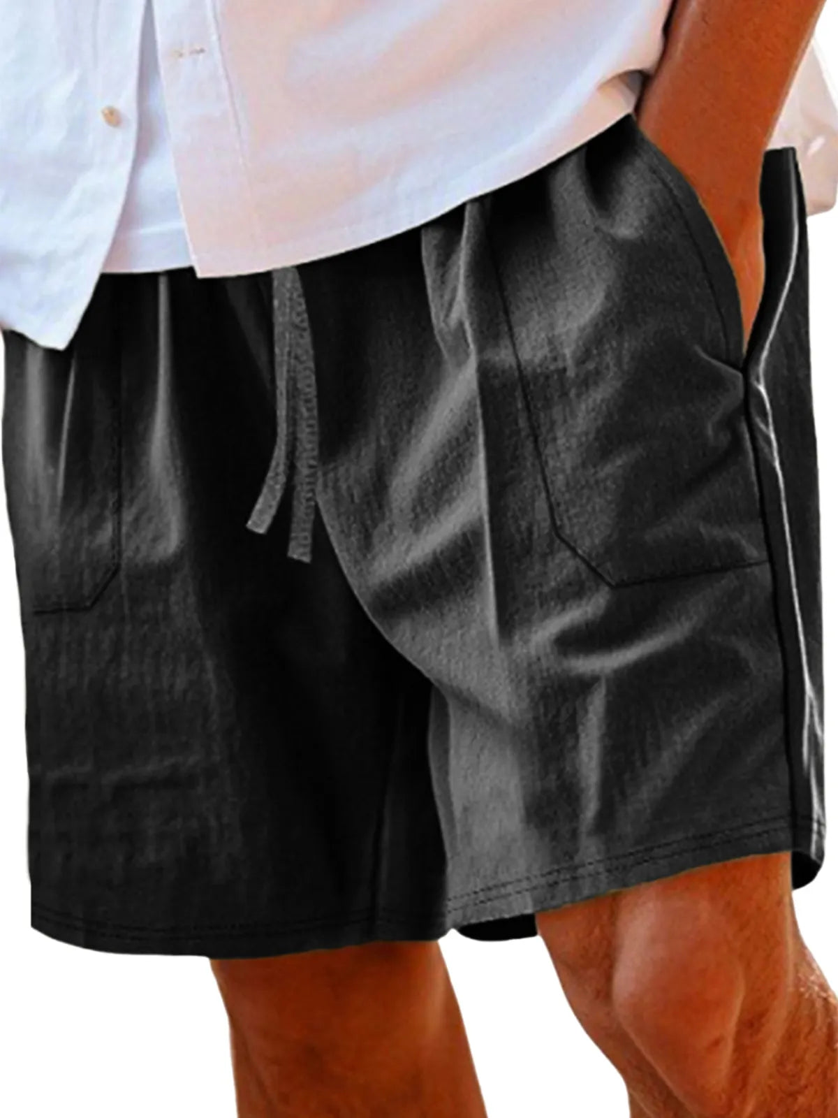Men's Comfortable Linen Lace-Up Vacation Shorts with Side Pockets
