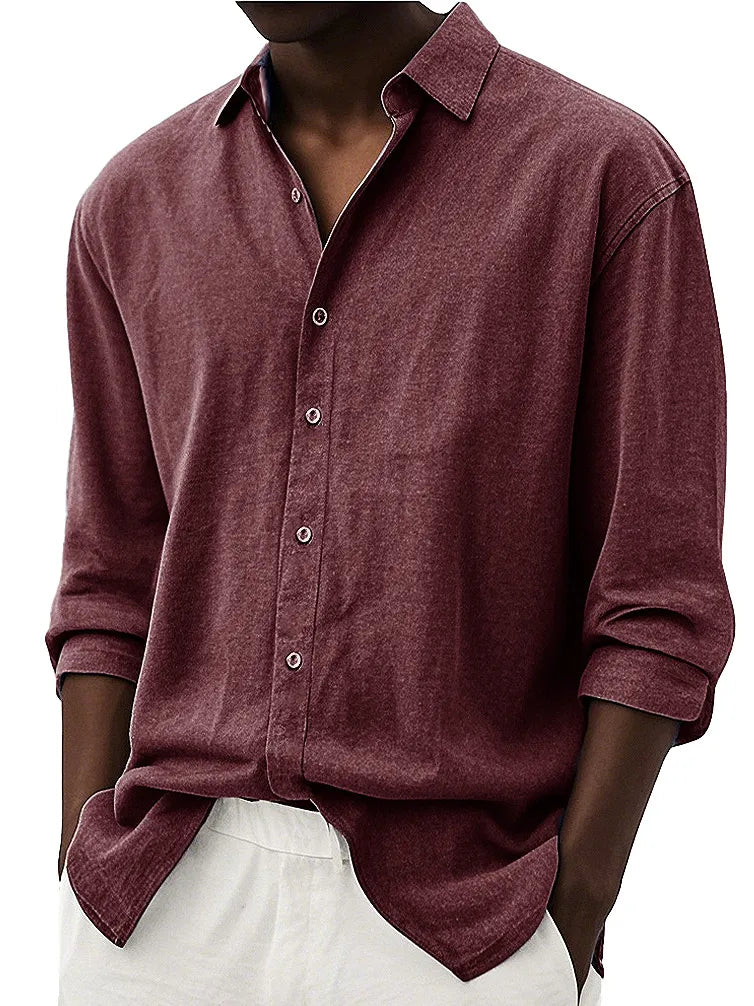 Men's Fashion Retro Casual Lapel Long-sleeved Shirt