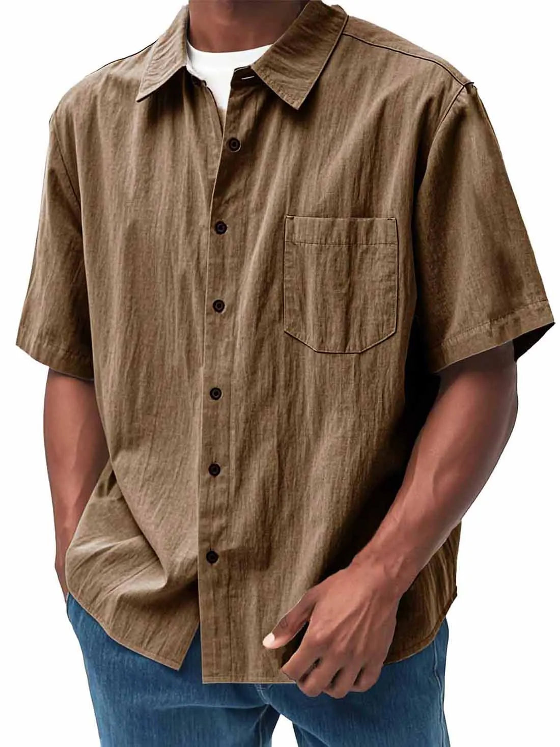 Men's Fashion Casual Pleated Fabric Short Sleeve Shirt