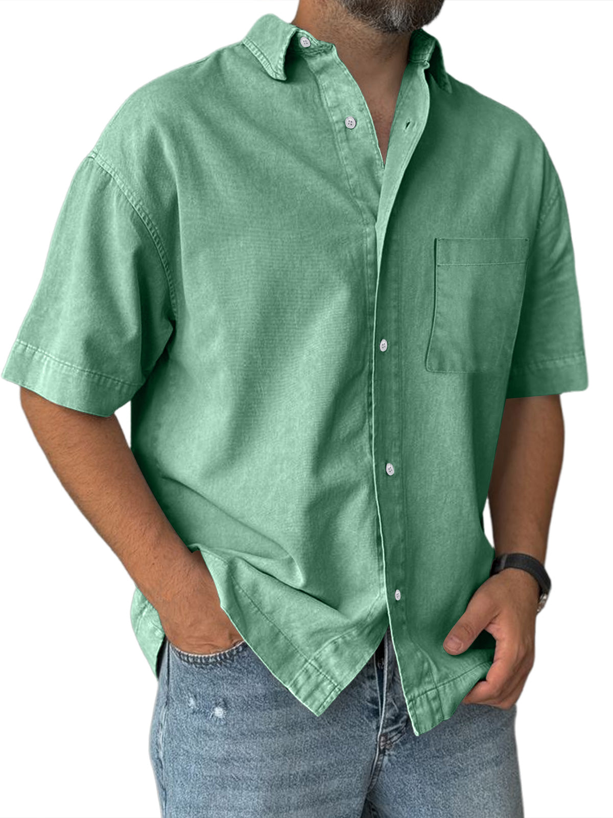 Men's Everyday Casual Pocket Solid Color Comfortable Short Sleeve Shirt