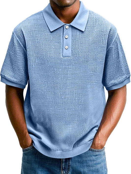 Men's Fashion Waffle Lapel Casual Comfort Short Sleeve POLO Shirt