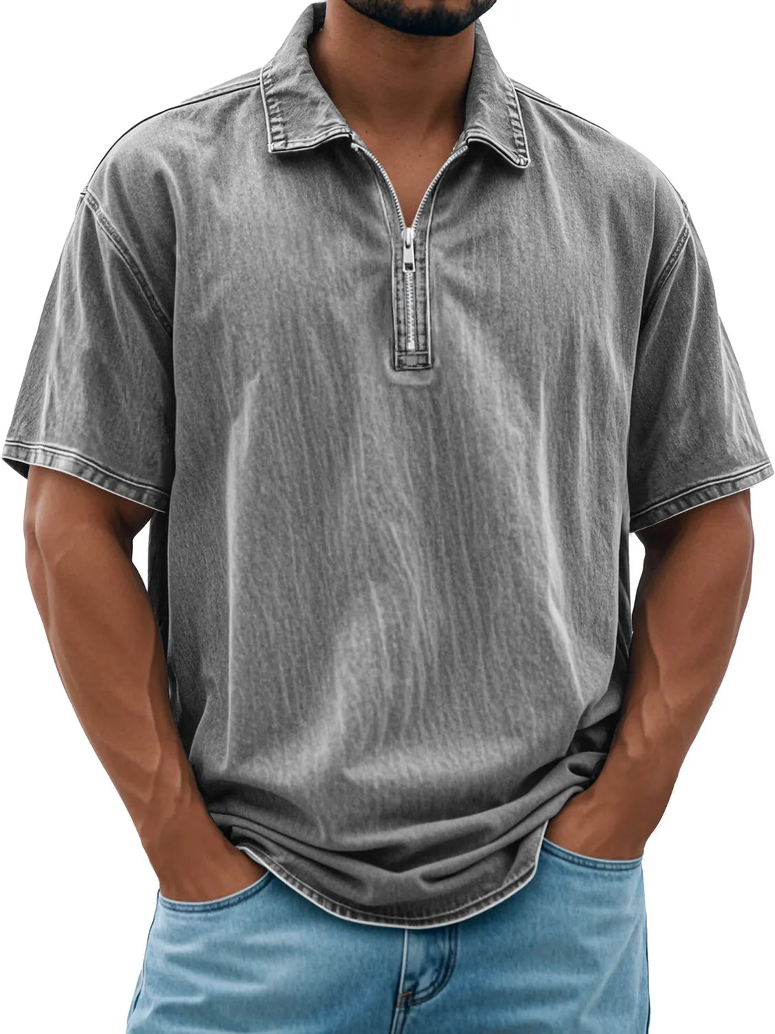 Men's Retro Daily Lapel Zipper Casual Short Sleeve POLO Shirt