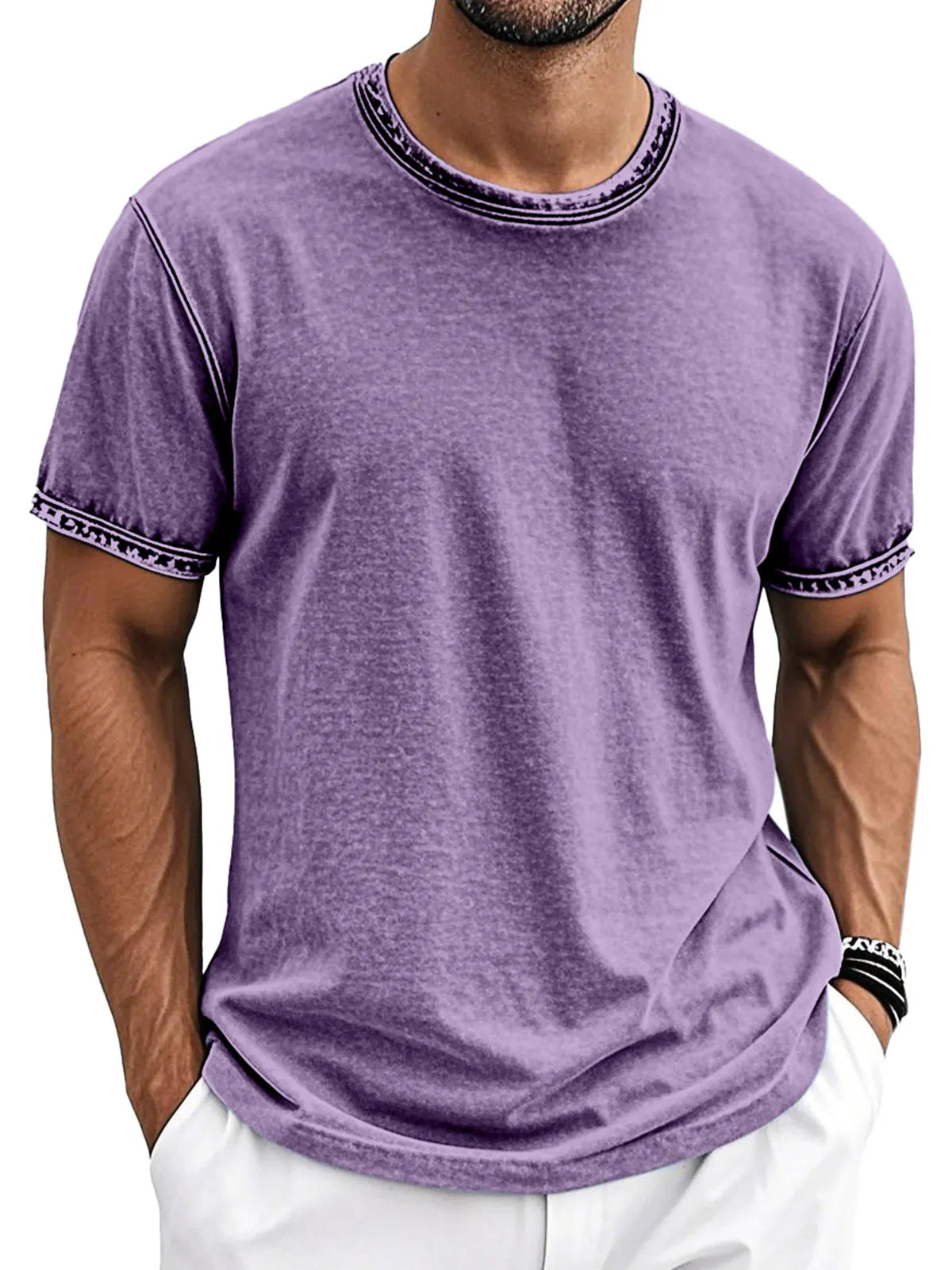 Men's Retro Cotton Washed Round Neck Short-sleeved T-shirt