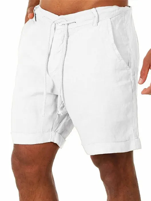 Men's Solid Color Vacation Lace Cotton and Linen Shorts and Casual Pants