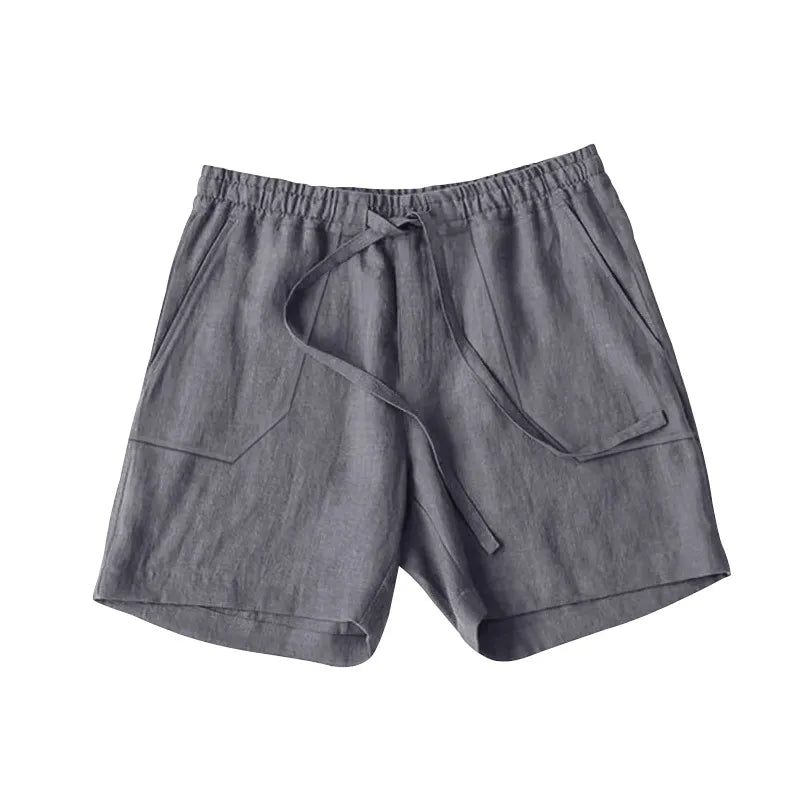 Men's Linen Casual Vacation Double Pocket Drawstring Elastic Waist Shorts Cropped Pants