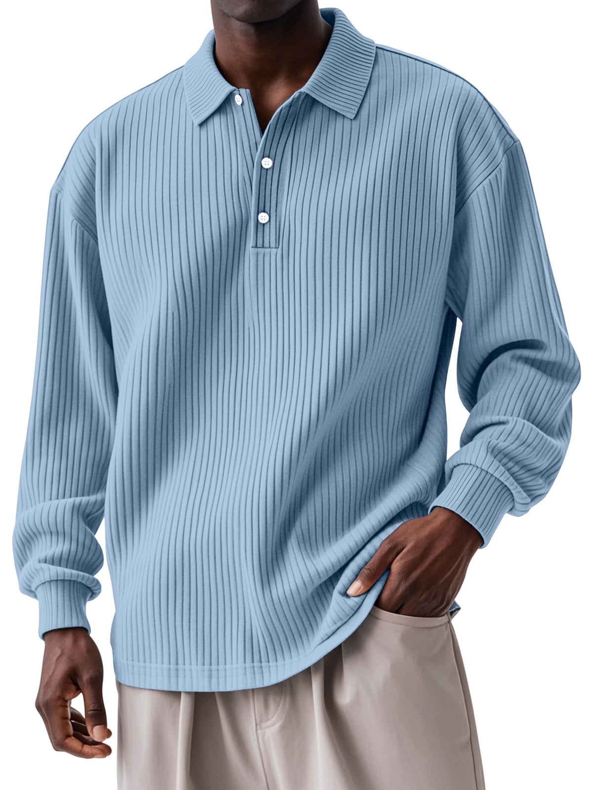 Men's Daily Solid Color Vertical Button Long Sleeve Polo Shirt
