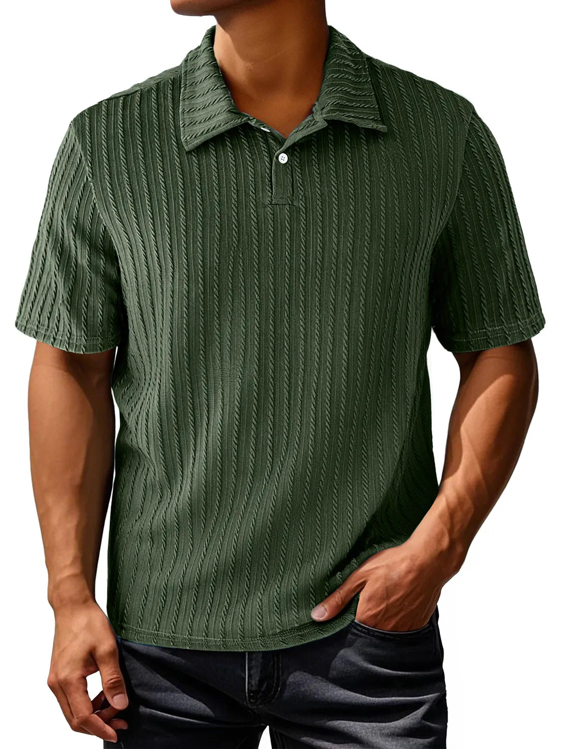 Men's Daily Lapel Jacquard Texture Casual And Comfortable Short-sleeved Polo Shirt
