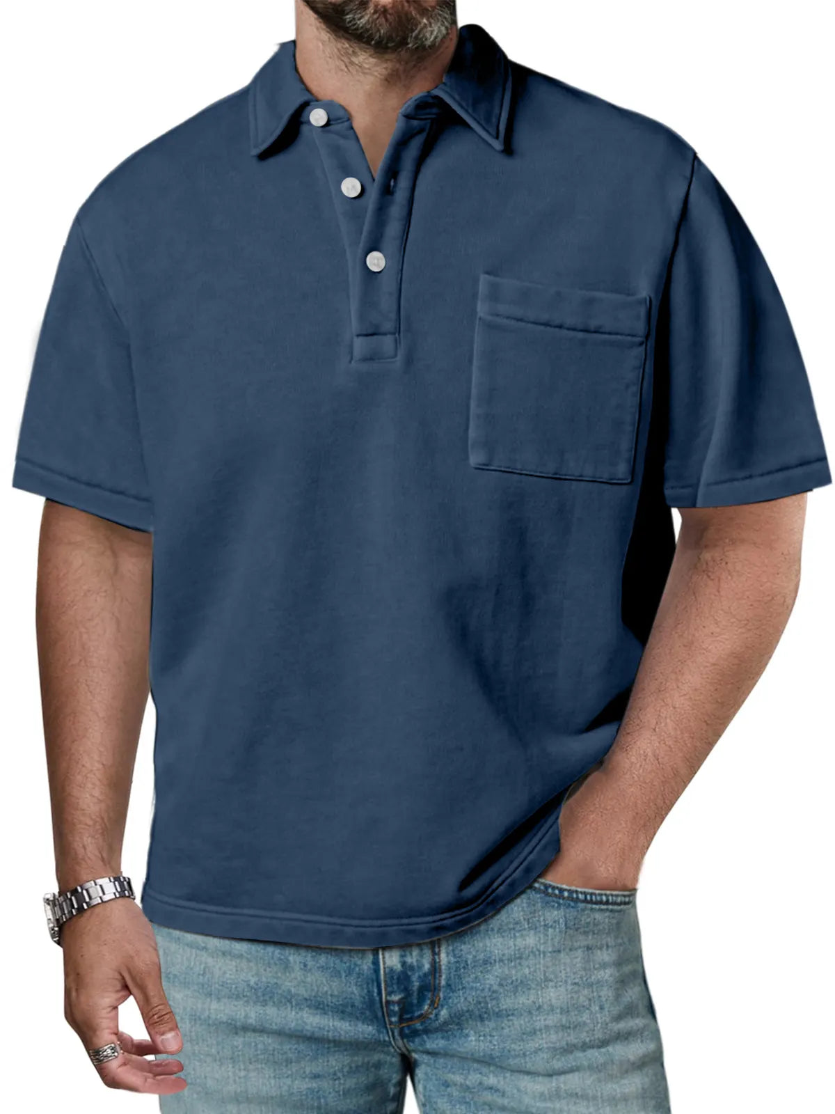 Men's Casual Solid Color Daily Simple Lapel Short-sleeved Polo Shirt