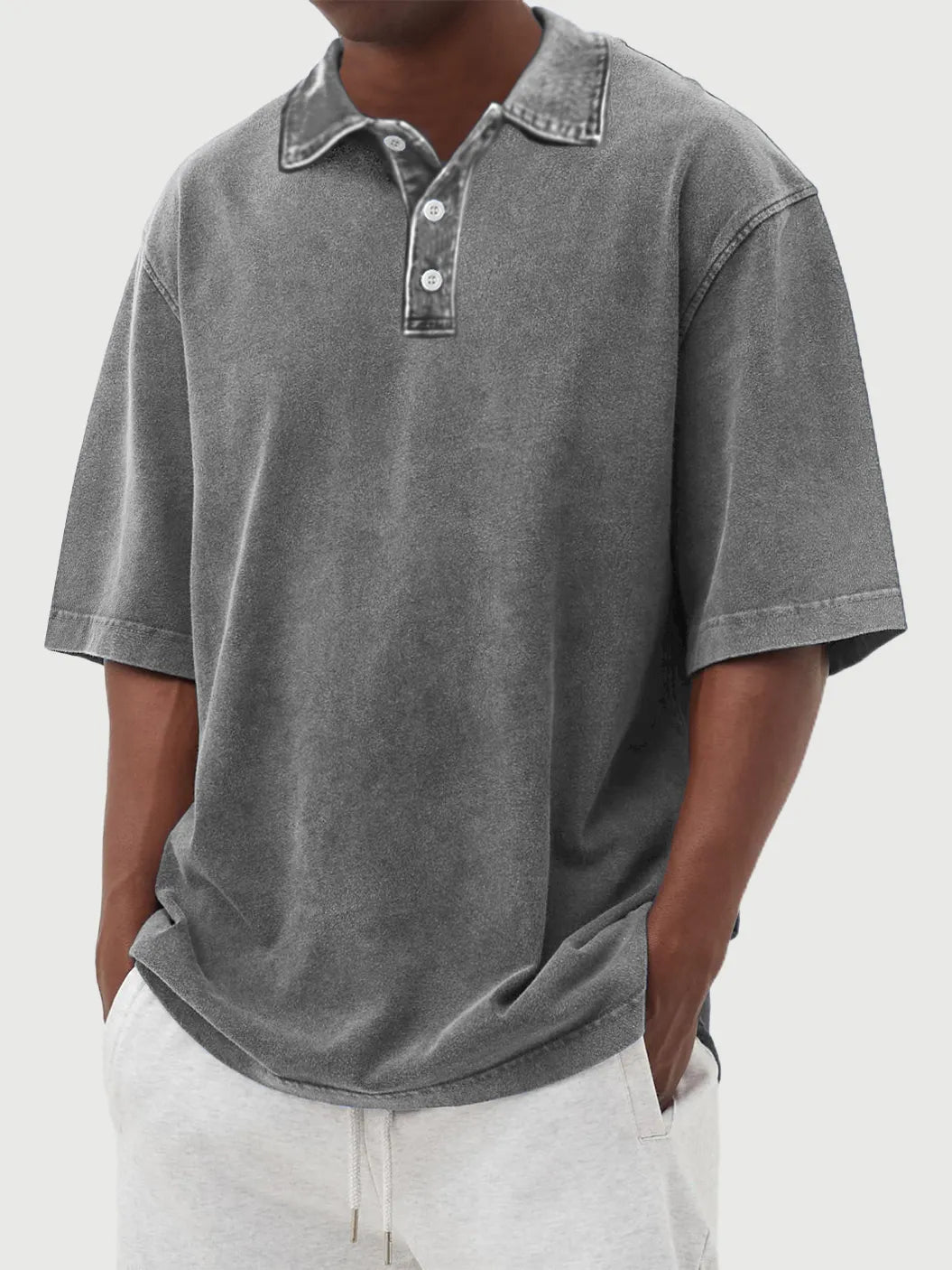 Men's washed and distressed 100% cotton daily casual POLO shirt