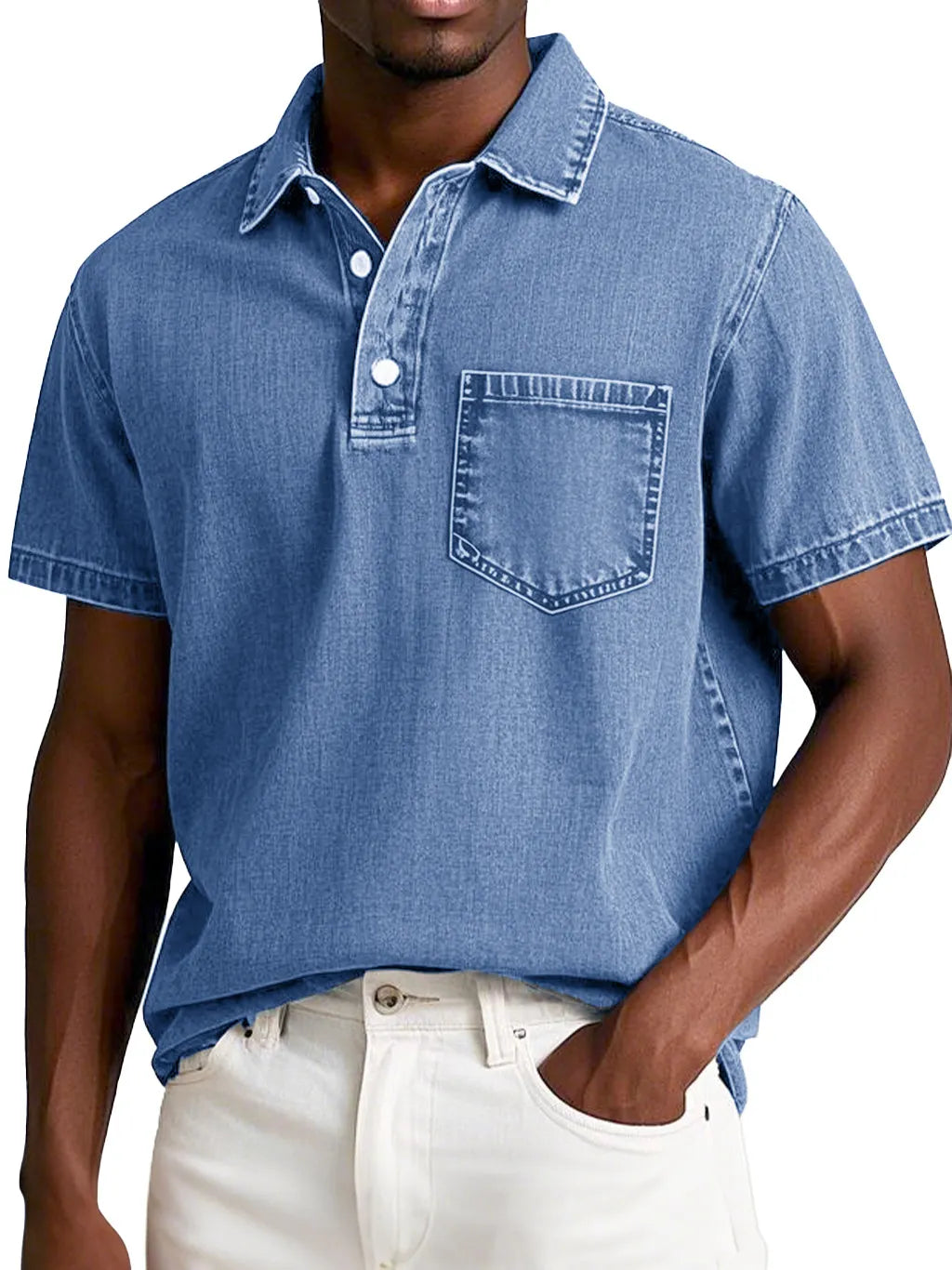 Men's Fashion Retro Distressed Short Sleeve Lapel Polo Shirt