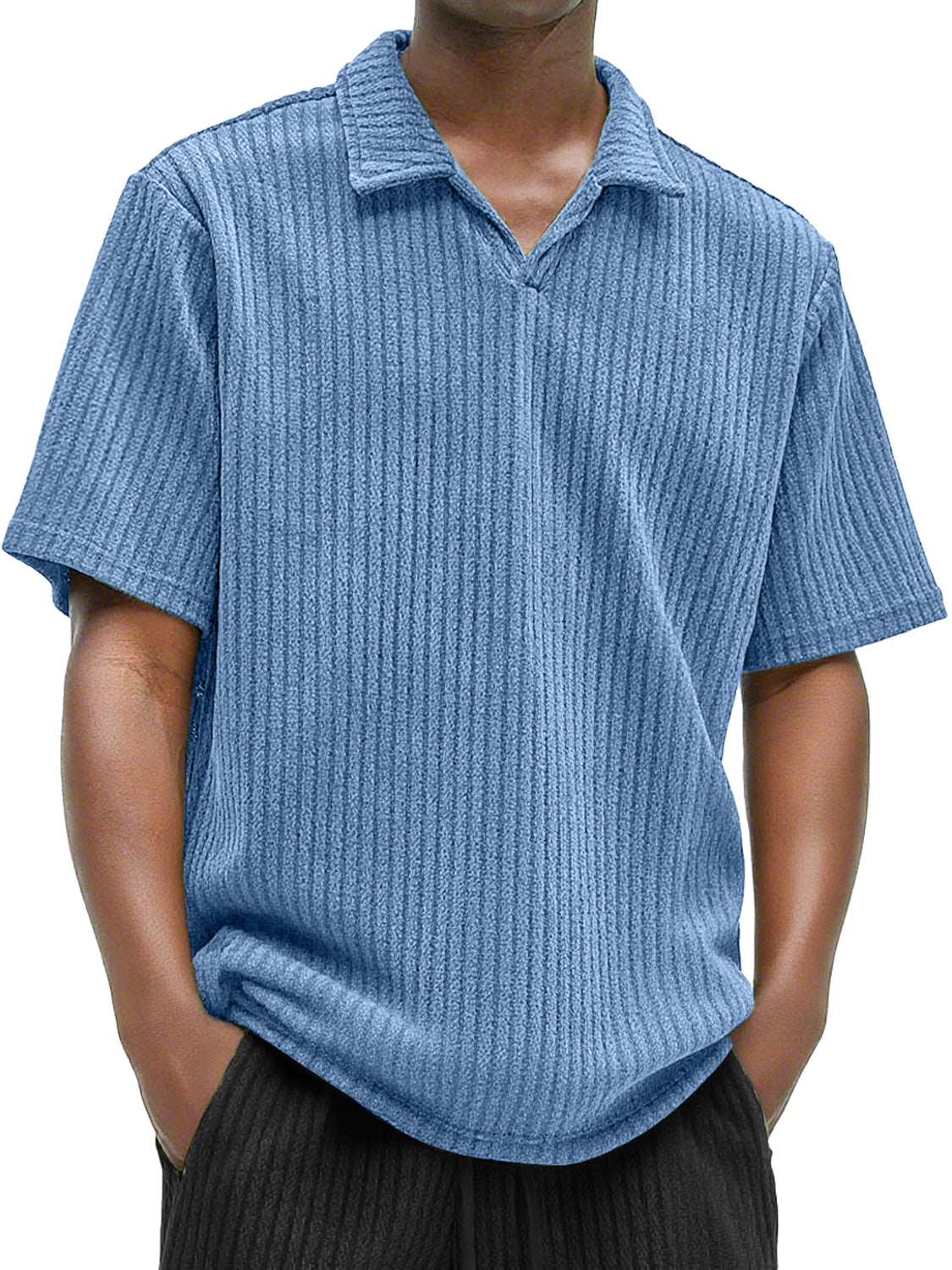 Men's Daily Texture Casual V-neck Solid Color Comfortable Short-sleeved Polo Shirt