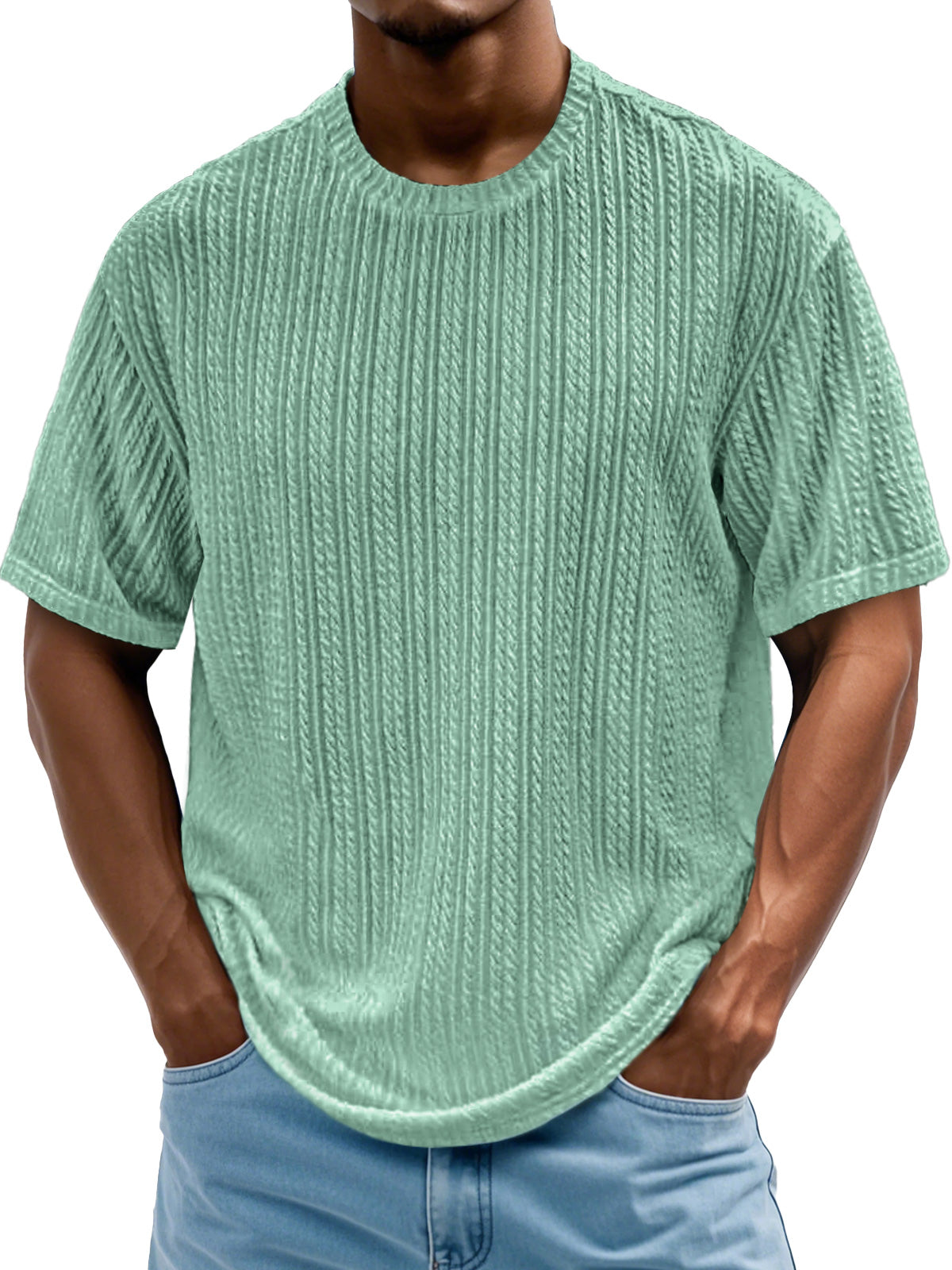 Men's Daily Round Neck Casual Texture Solid Color Comfortable Short-sleeved T-shirt