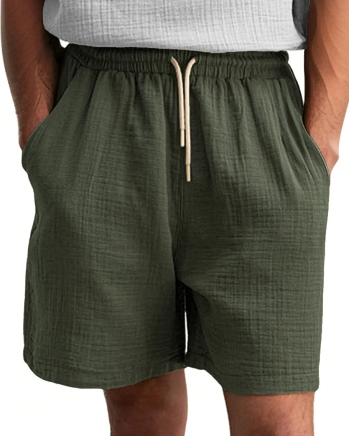 Men's Comfort Gauze Musilin Daily Casual Lace-Up Shorts with Pockets