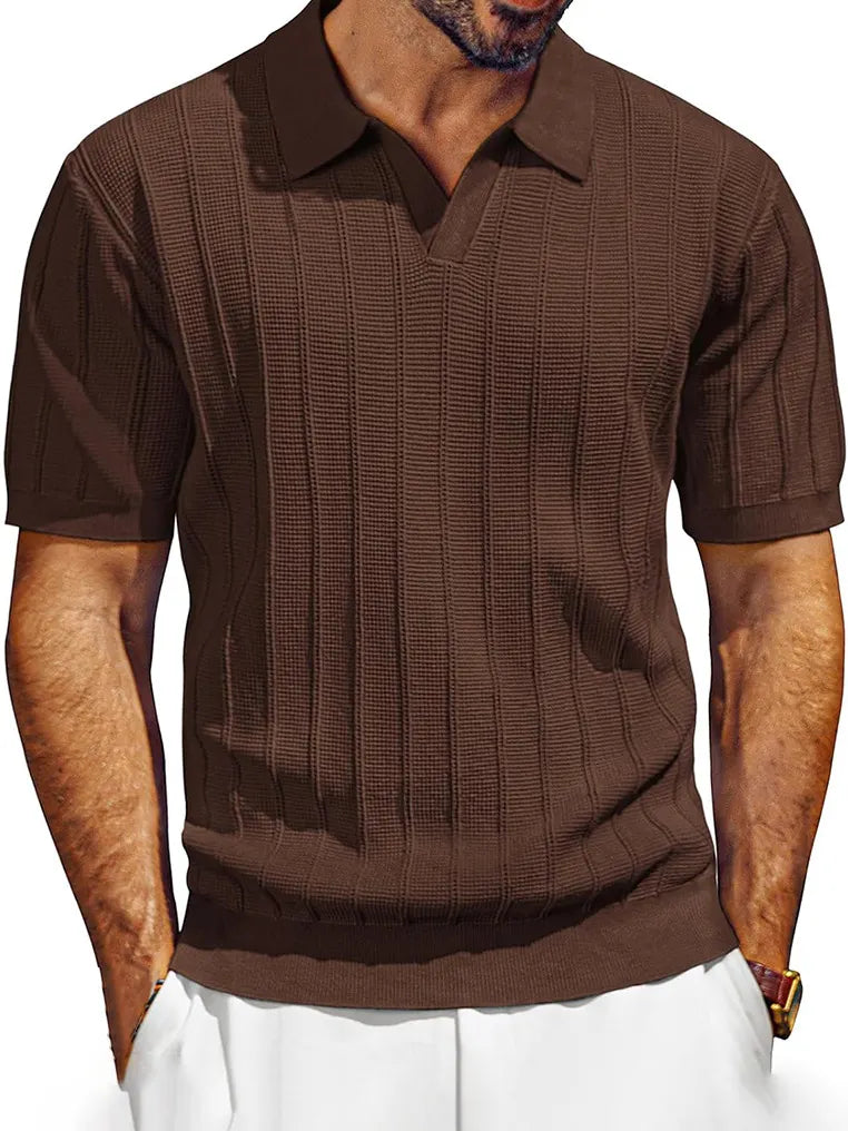 Men's Knitted Retro Fashion Casual V-neck Polo Shirt