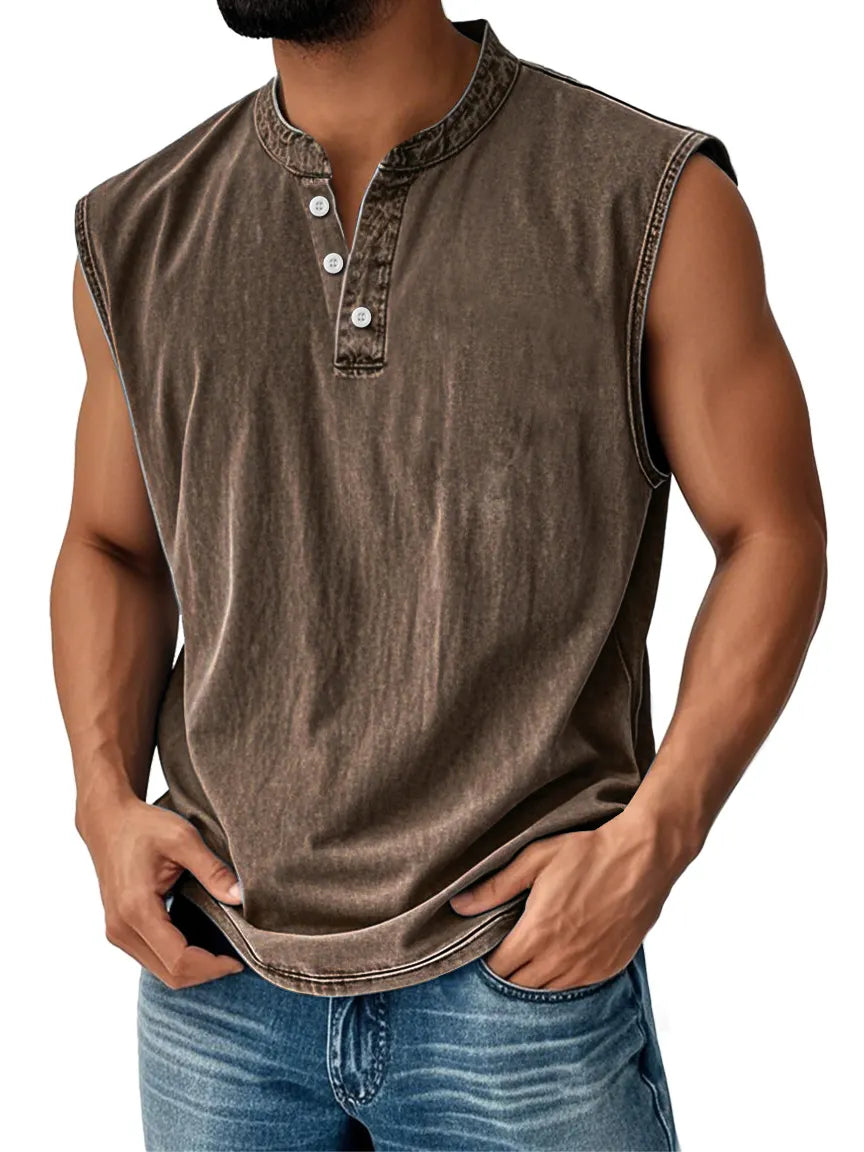 Men's Retro Stand Collar Button Casual Fashion Sleeveless Vest