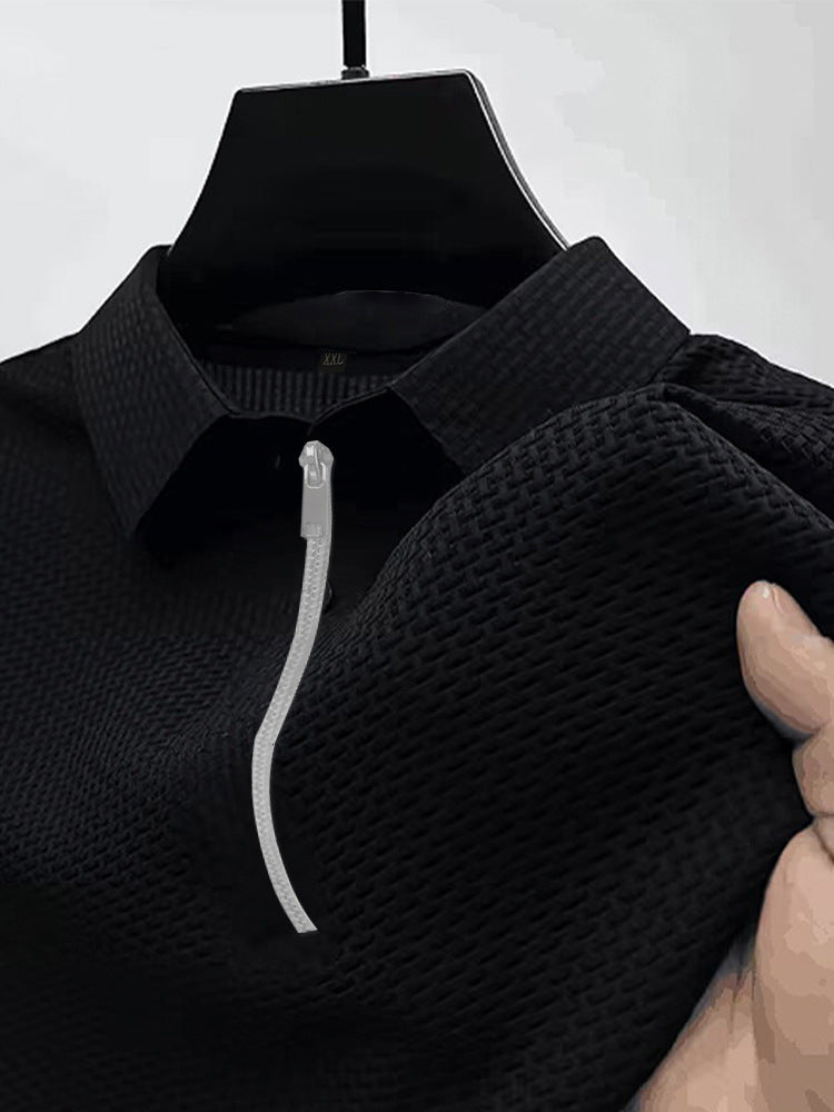Men's Summer Ice Silk Breathable Fashion Casual Zipper Short-sleeved Polo