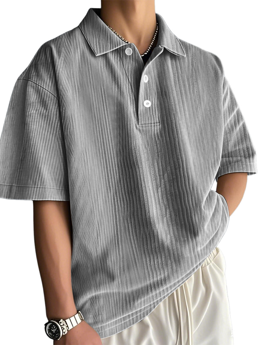 Men's Fashion Retro Texture Striped Casual Loose Versatile Polo Shirt