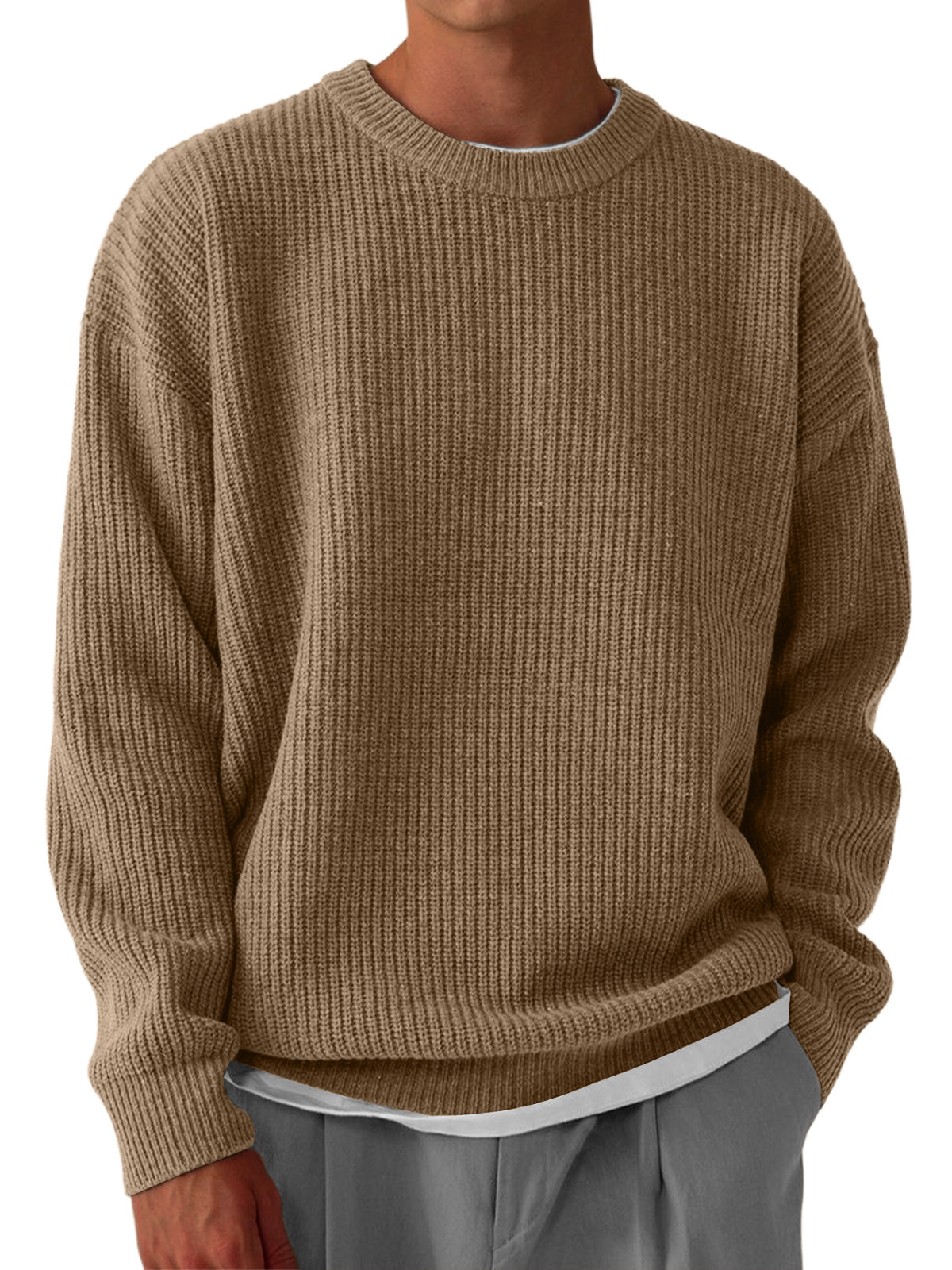 Men's Casual Round Neck Solid Color Knitted Sweater