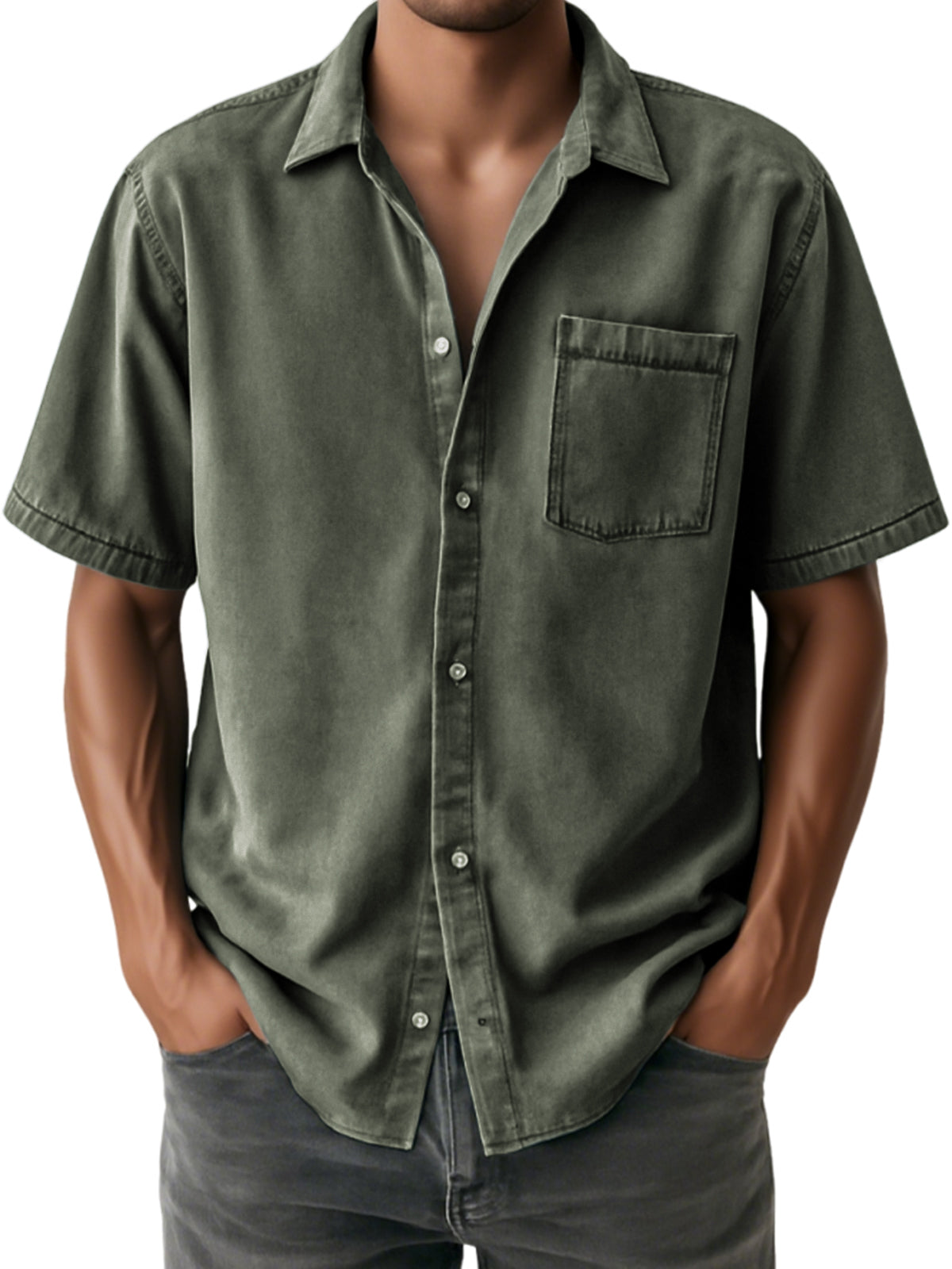 Men's Distressed Soft Casual Short Sleeve Shirt With Chest Pocket