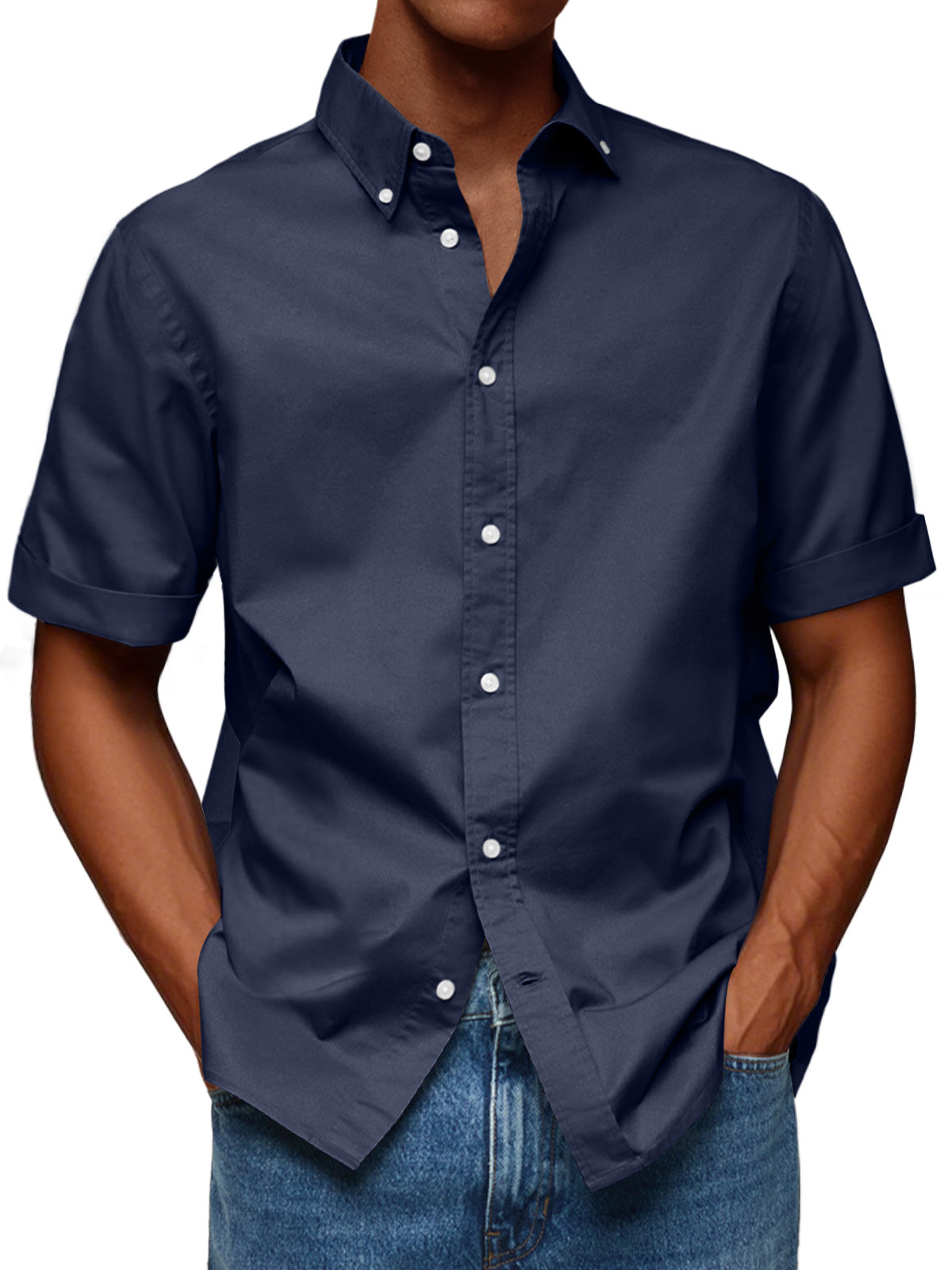 Men's Fashion Casual Lapel Solid Color Comfortable Short Sleeve Shirt