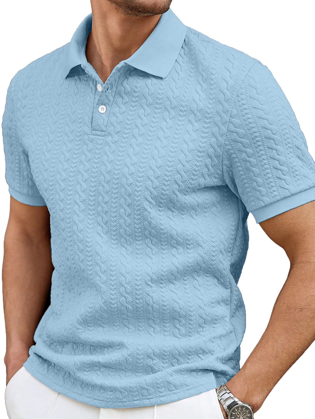Men's Casual Solid Color Texture Loose Short-sleeved Lapel Polo Shirt