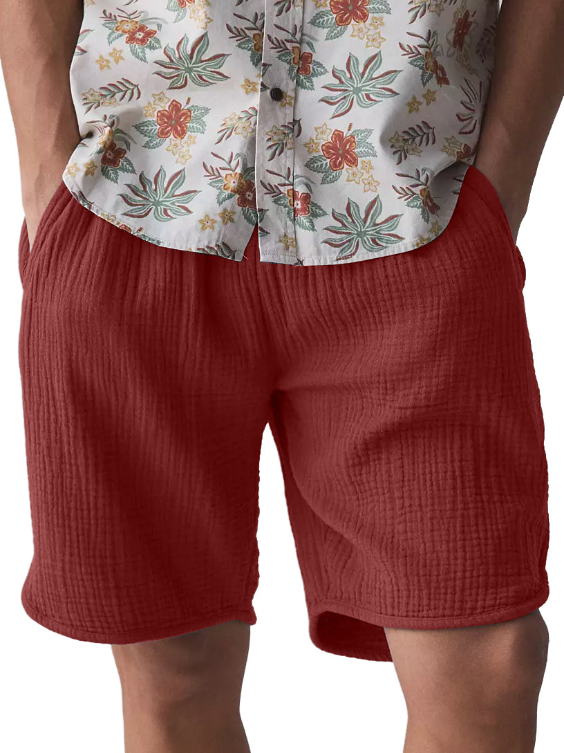 Men's Textured Cotton Pocket Casual Loose Versatile Shorts