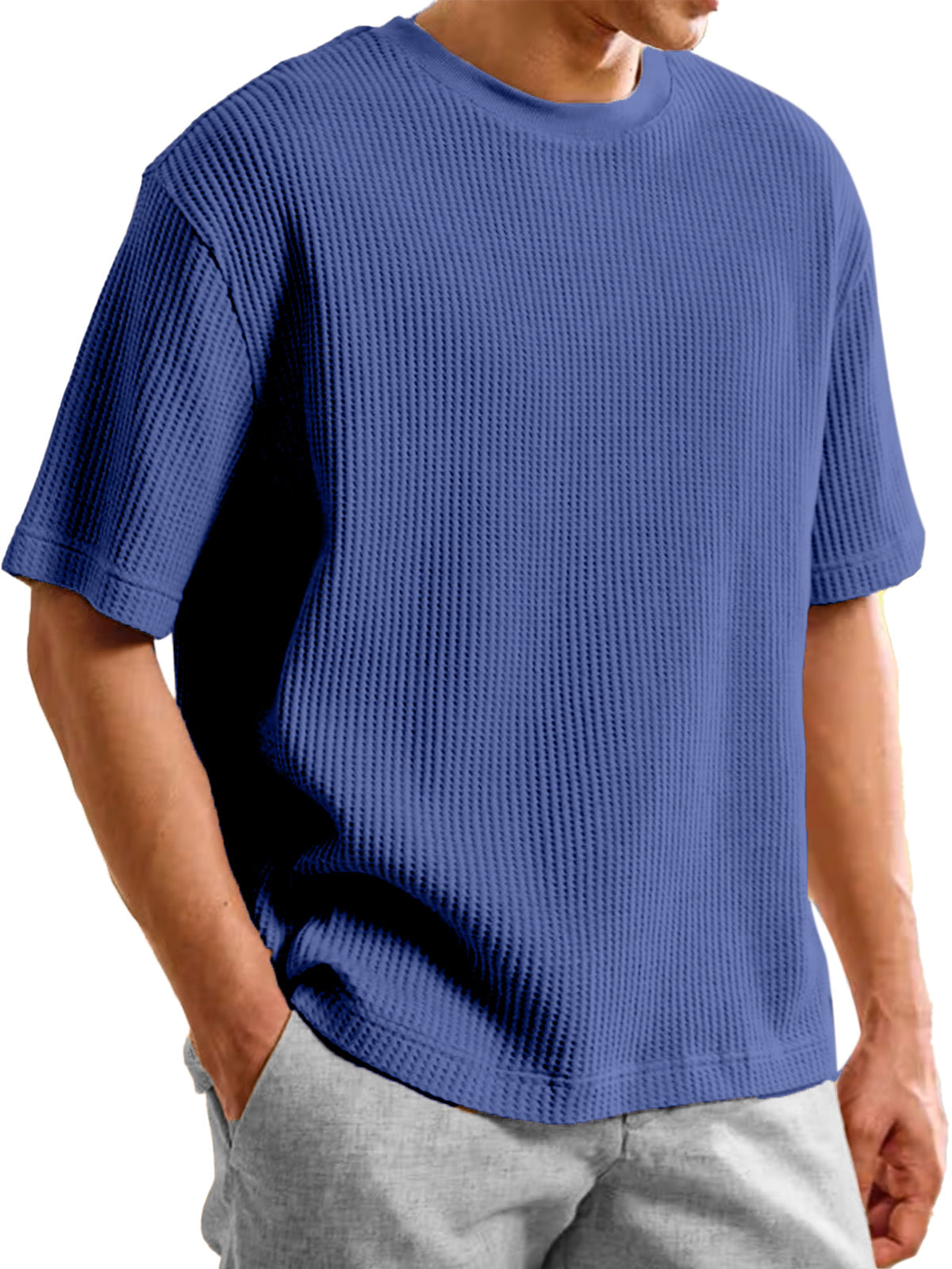 Men's Summer Waffle Texture Loose Round Neck Short-sleeved T-shirt