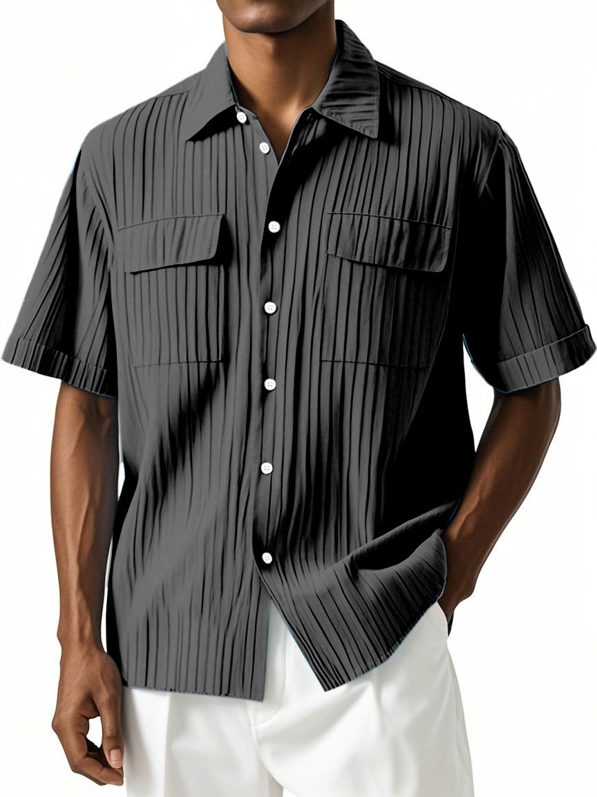 Men's Simple Hawaiian Comfort Double Pocket Short Sleeve Shirt