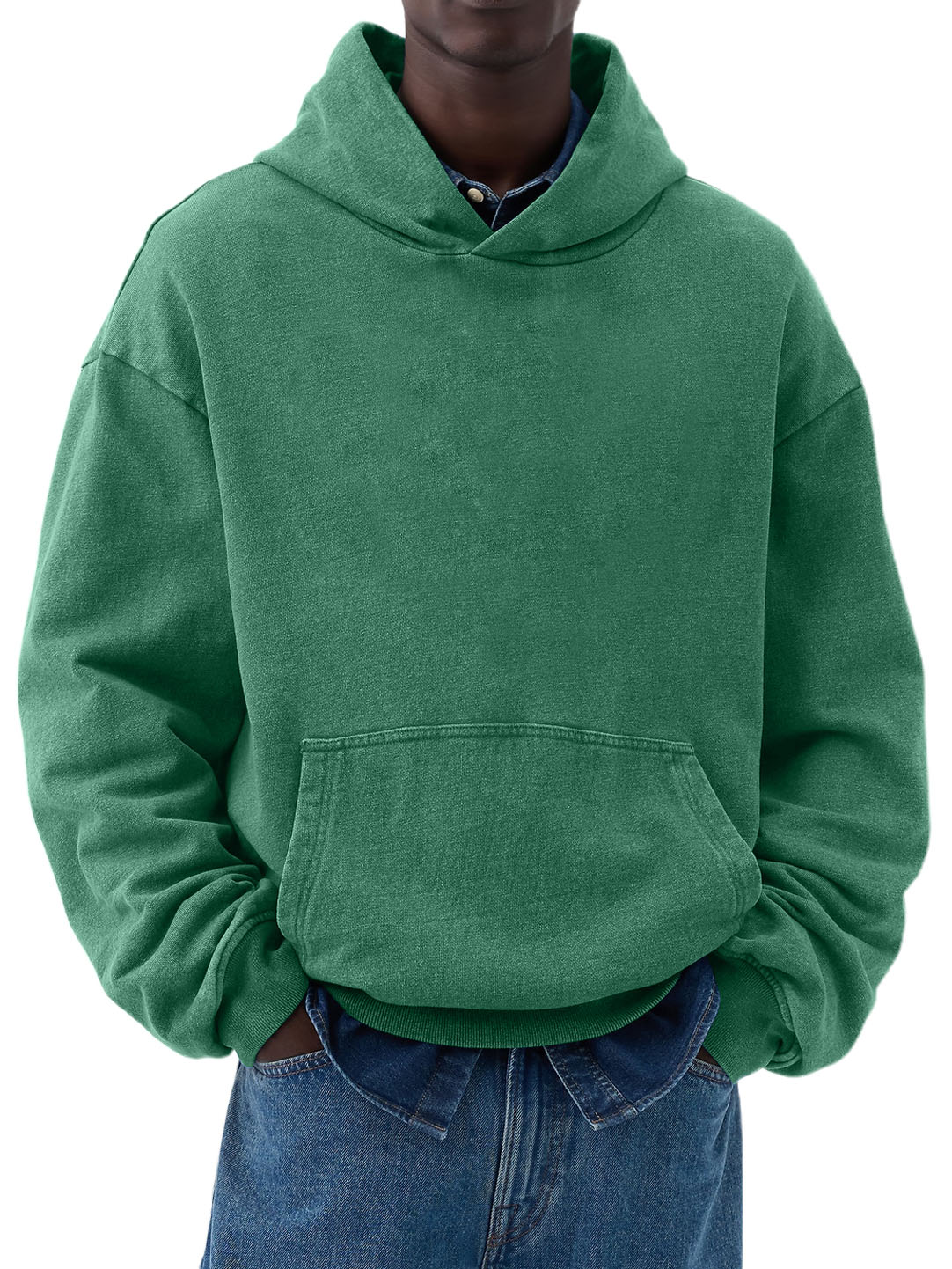 Men's Cotton Washed Distressed Heavyweight Long Sleeve Pocket Hooded Sweatshirt