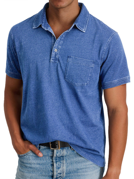 Men's Retro Casual Button Lapel Pocket Short Sleeve POLO Shirt