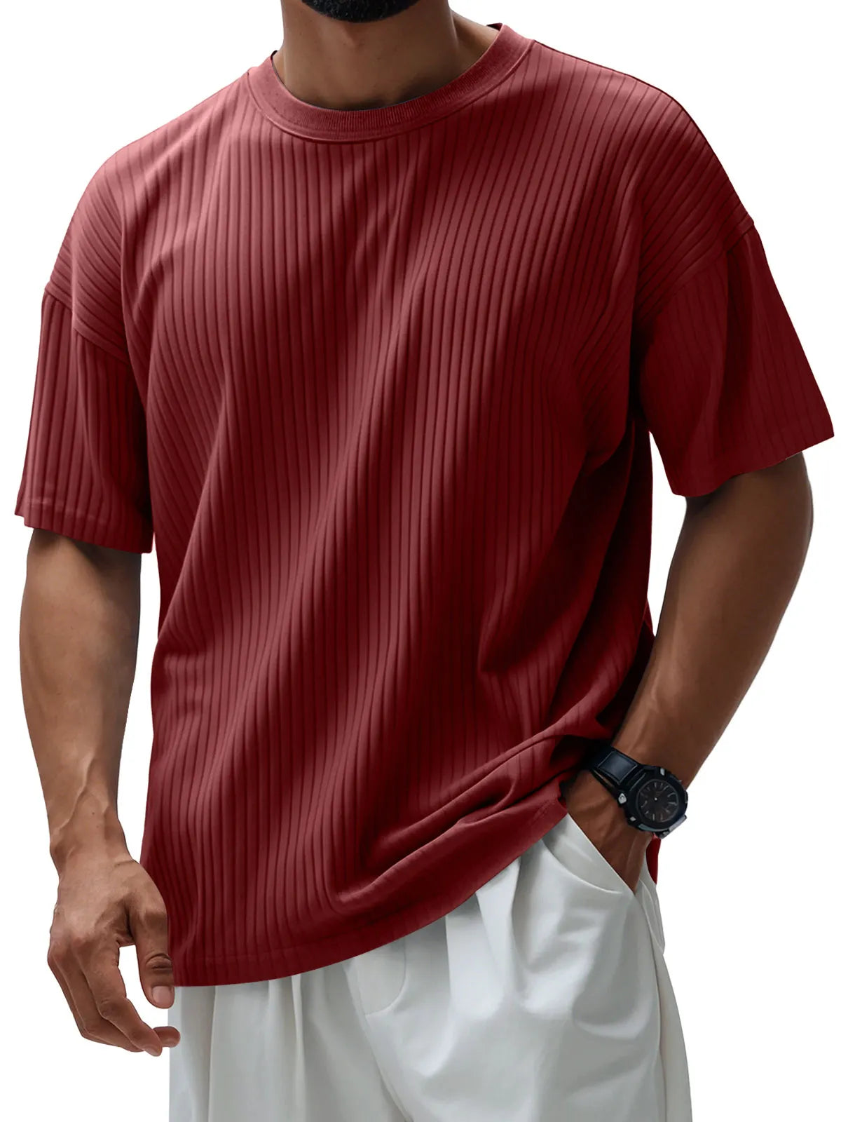 Men's Round Neck Casual Pit Solid Color Short-sleeved T-shirt