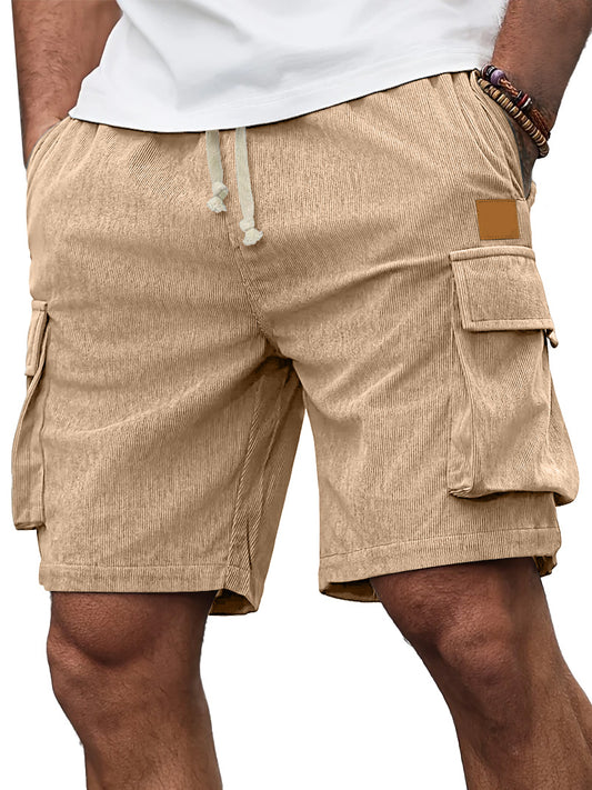 Men's Everyday Corduroy Embroidered Logo Multi-Pocket Drawstring Cargo Shorts