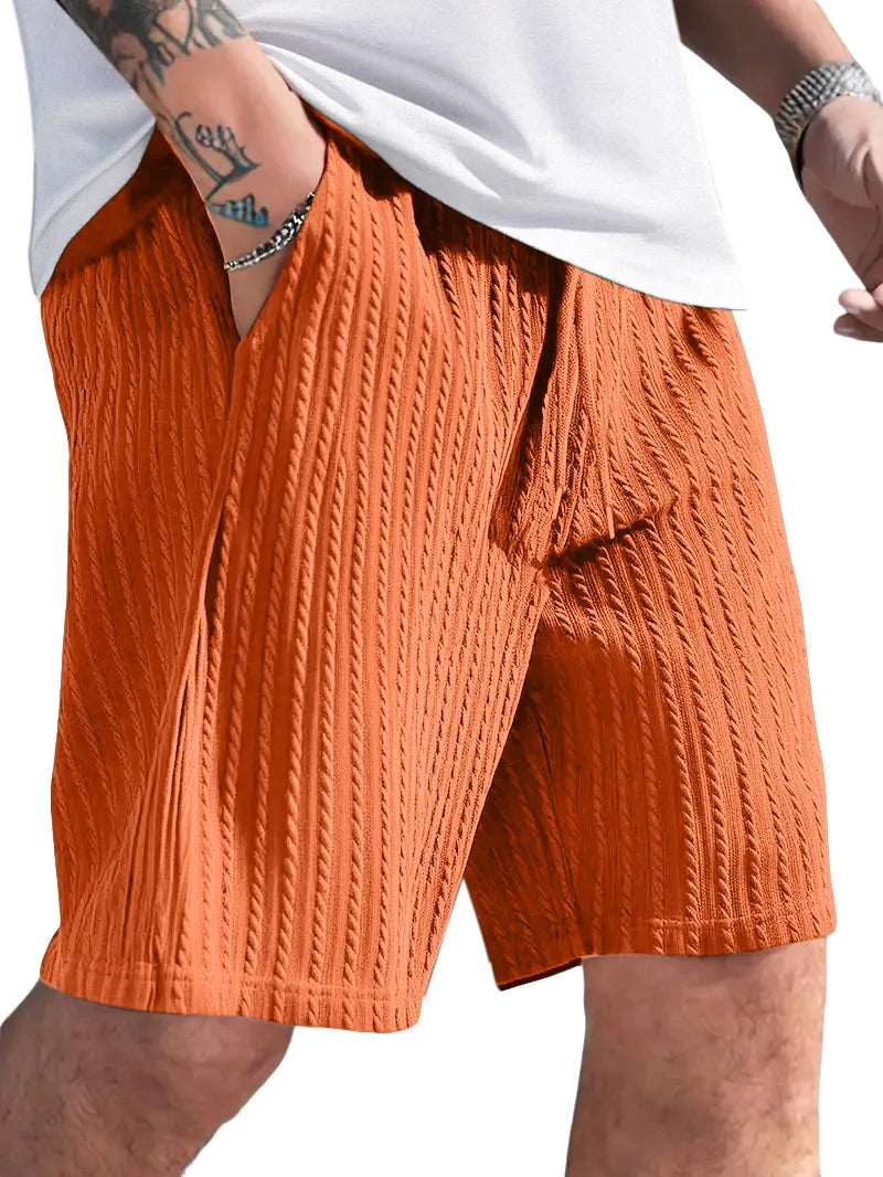 Men's Casual Solid Color Jacquard Loose And Comfortable Shorts