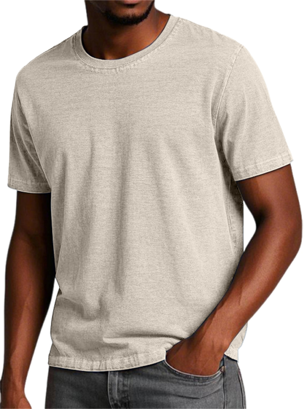 Men's 100% Cotton Washed And Distressed Retro Casual Round Neck Short-sleeved T-shirt