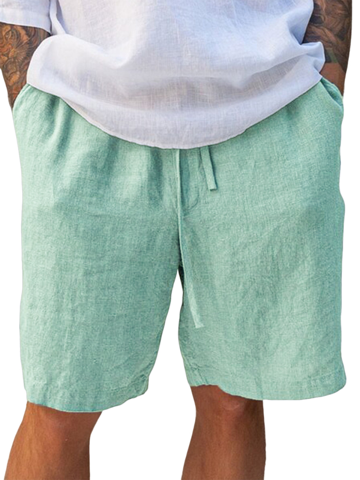 Men's Linen Comfort Lace-Up Everyday Casual Shorts with Side Pockets