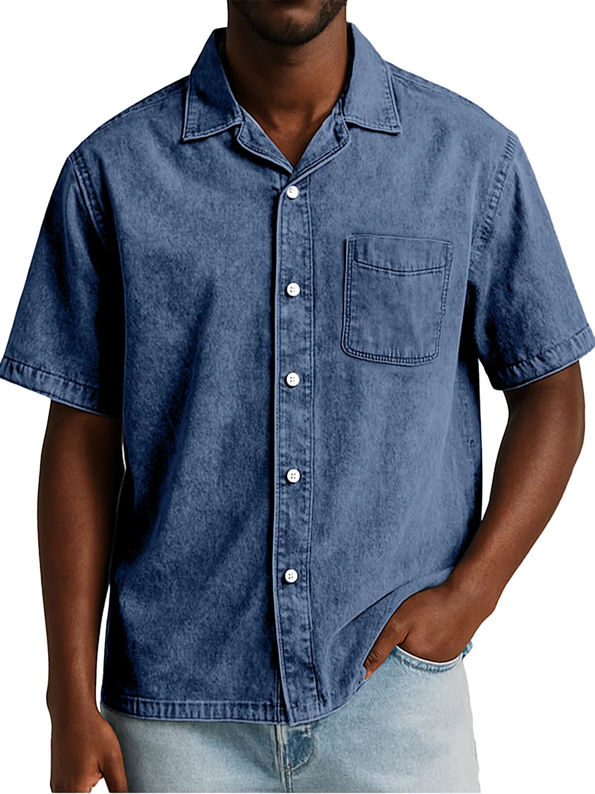 Men's Retro Solid Color Loose Cuban Collar Short Sleeve Shirt