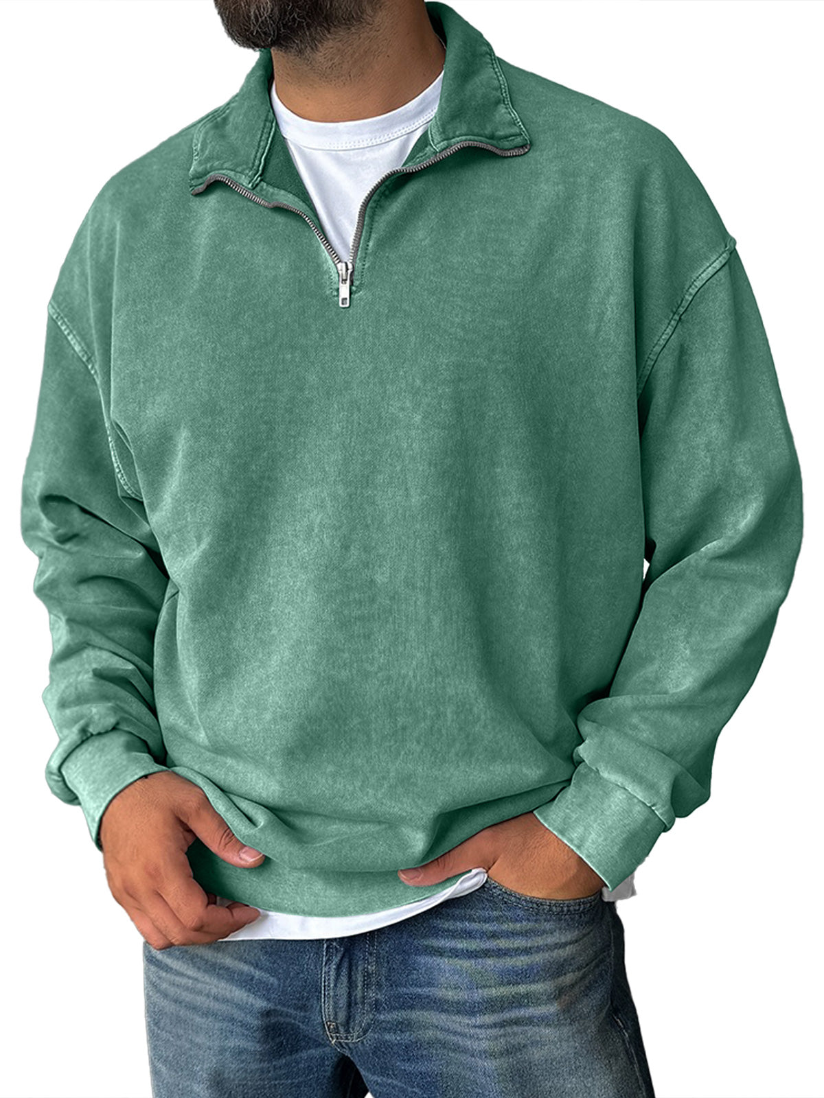 Men's Fashionable Retro Half-zip Stand Collar Casual Sweatshirt