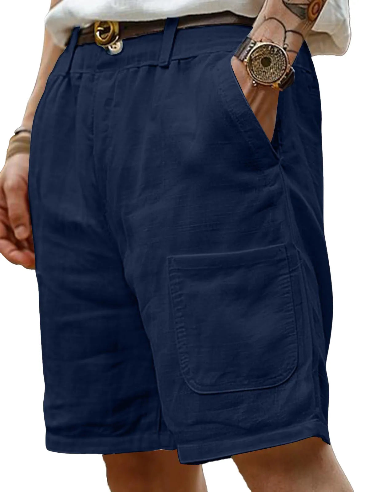 Men's Summer Loose And Comfortable Cotton And Linen Pocket Beach Shorts
