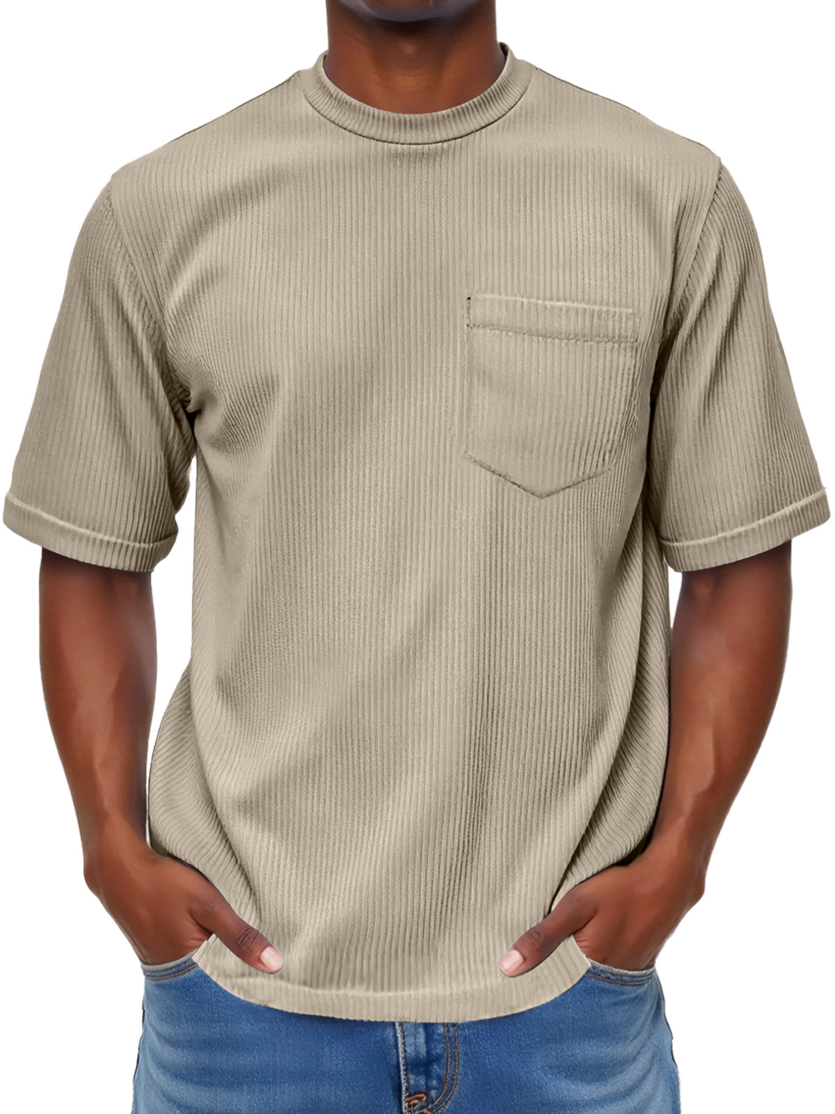 Men's Fashion Round Neck Pocket Casual Comfort Short Sleeve T-shirt