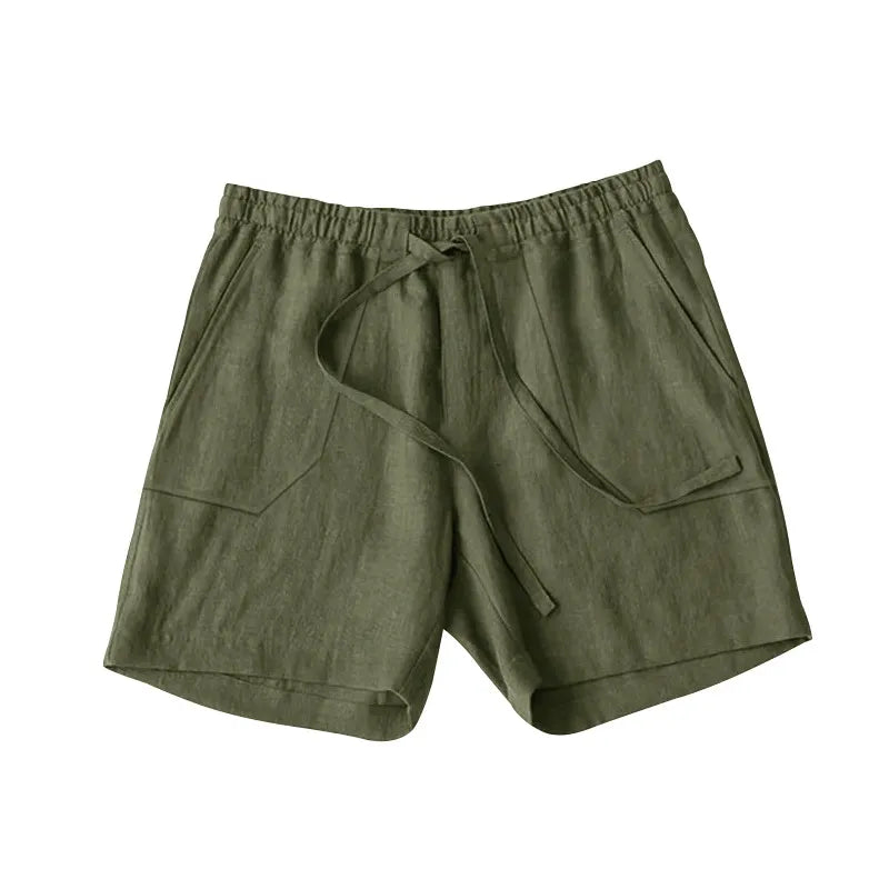 Men's Linen Casual Vacation Double Pocket Drawstring Elastic Waist Shorts Cropped Pants